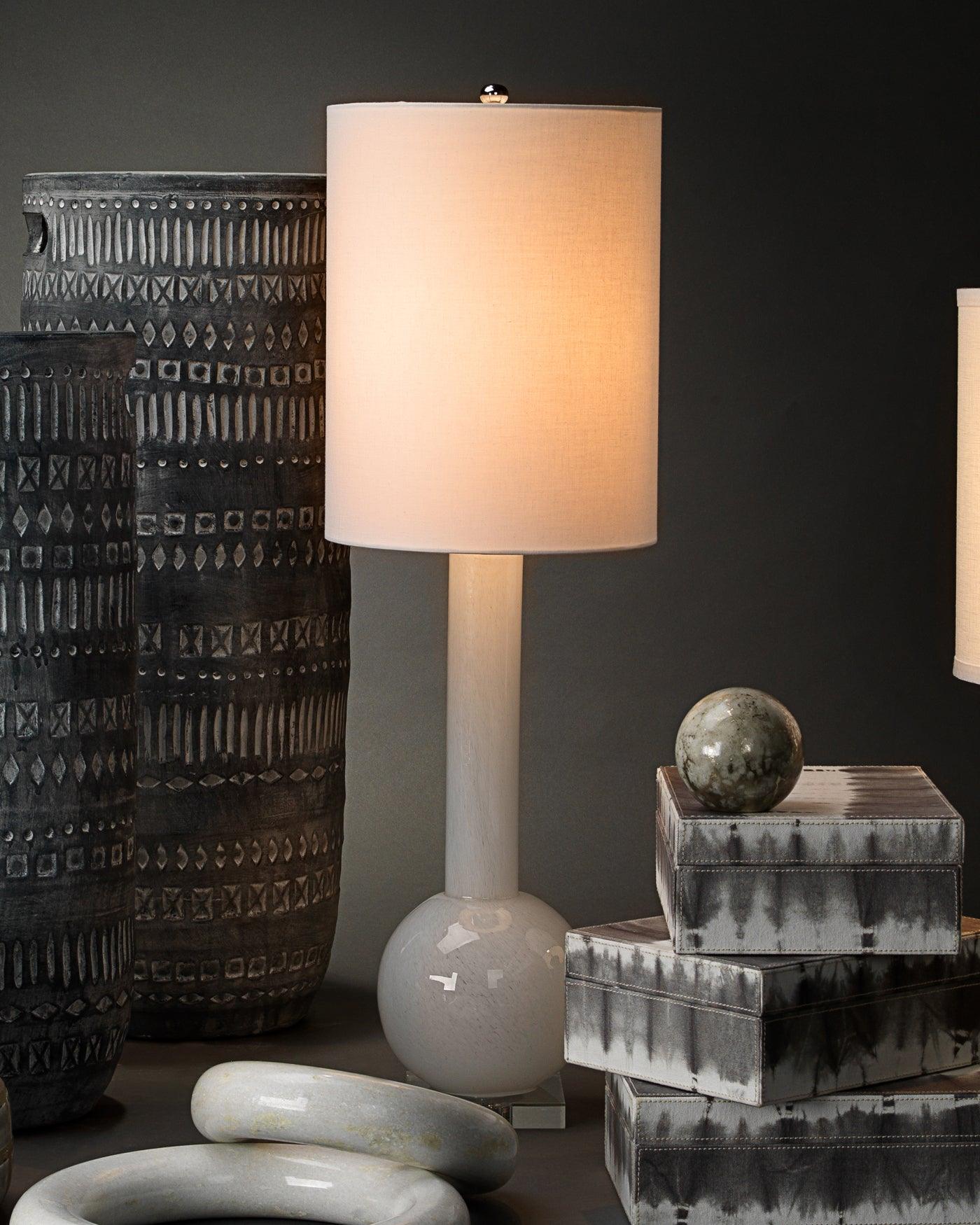 Coastal Style White Glass Studio Table Lamp Table Lamps Sideboards and Things By Jamie Young