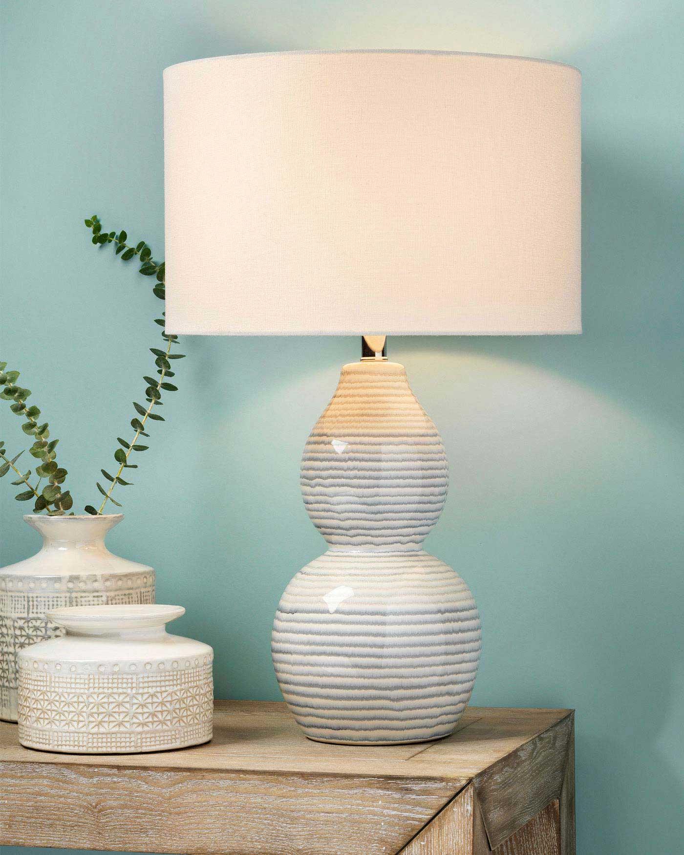 Coastal Style White/Blue Ceramic Catalina Wave Table Lamp Table Lamps Sideboards and Things By Jamie Young