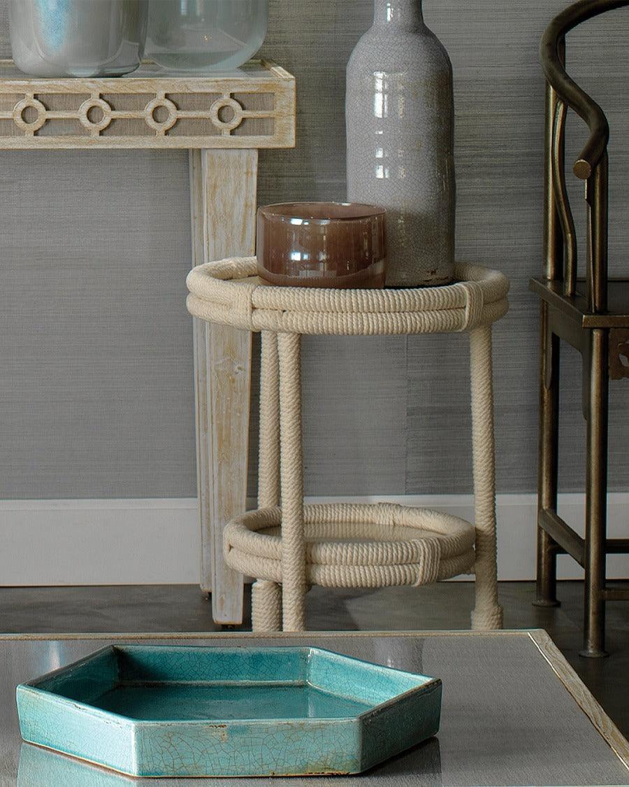 Coastal White Rope Mid Century Modern Side Table With Storage Side Tables Sideboards and Things By Jamie Young