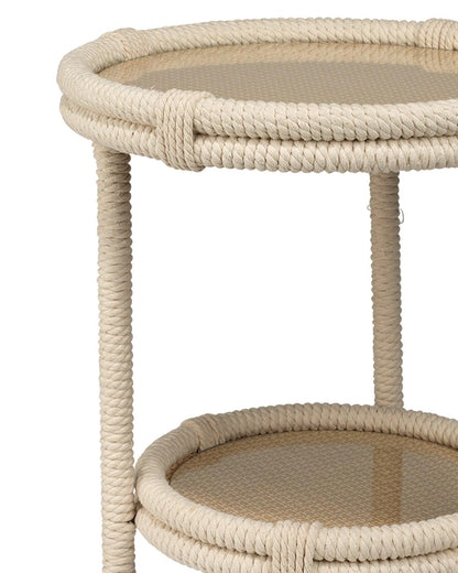 Coastal White Rope Mid Century Modern Side Table With Storage Side Tables Sideboards and Things By Jamie Young