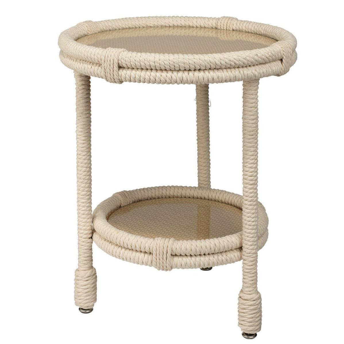 Coastal White Rope Mid Century Modern Side Table With Storage Side Tables Sideboards and Things By Jamie Young