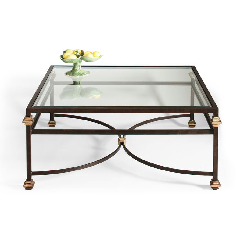 Chelsea House Collar Bronze Finish Glass Top Square Coffee Table