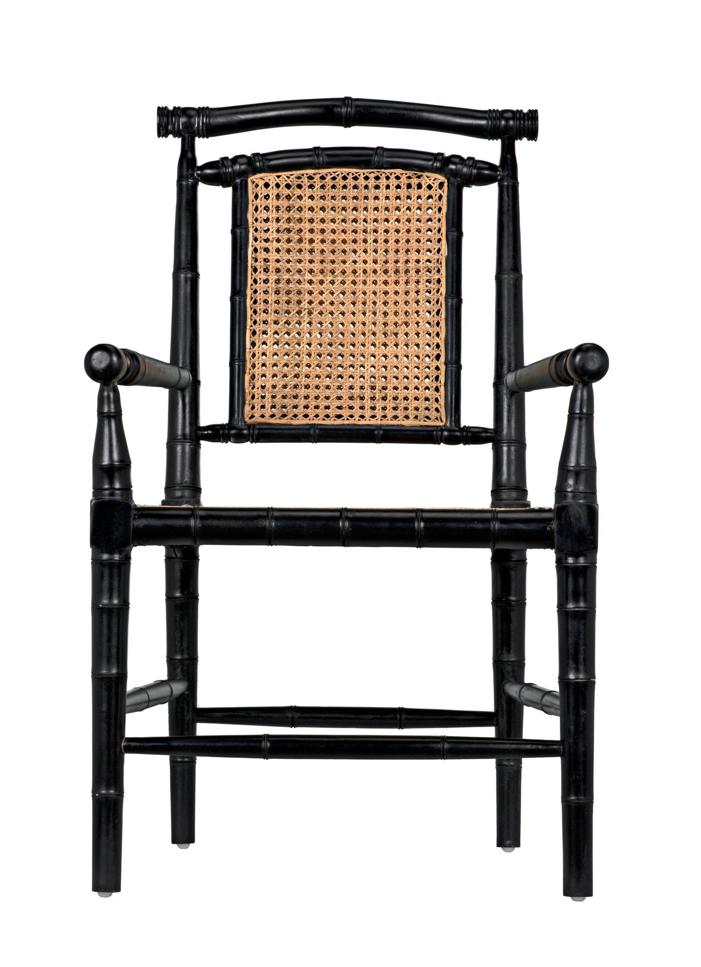 Colonial Bamboo Wood Black Arm Chair-Club Chairs-Noir-Sideboards and Things