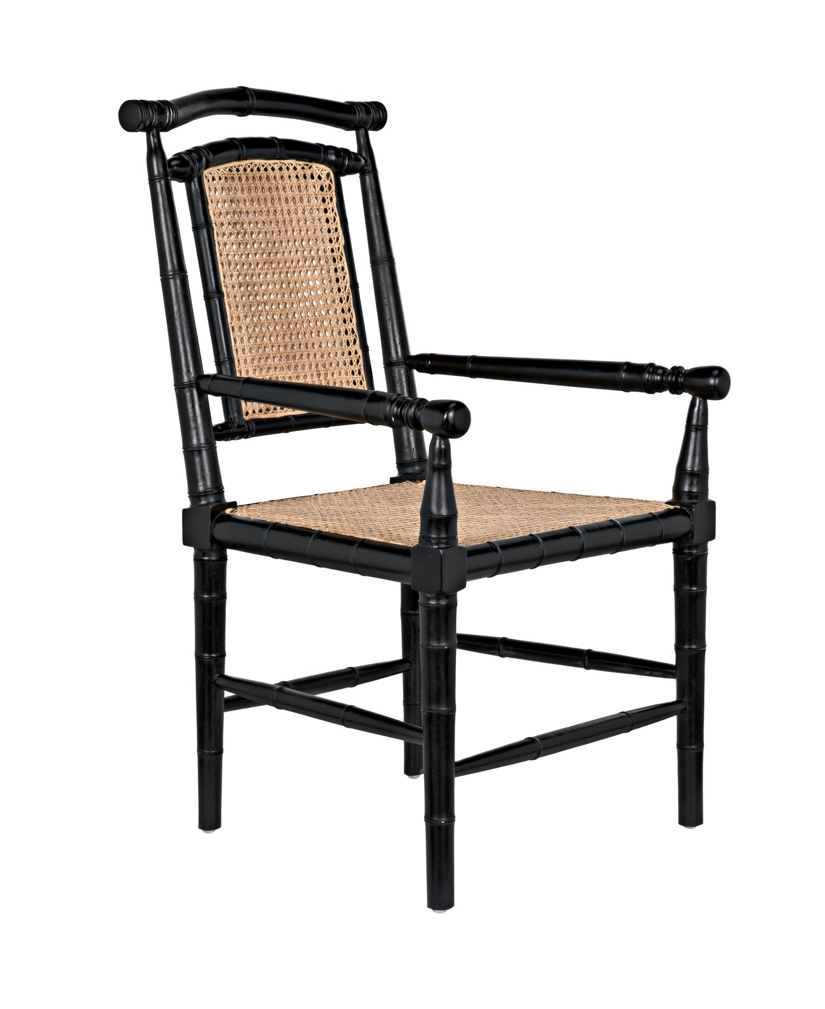 Colonial Bamboo Wood Black Arm Chair-Club Chairs-Noir-Sideboards and Things