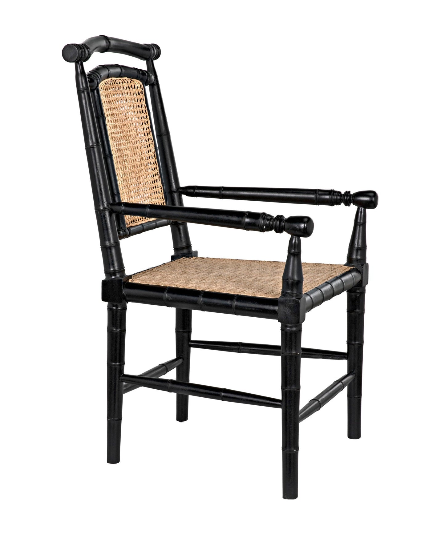 Colonial Bamboo Wood Black Arm Chair-Club Chairs-Noir-Sideboards and Things