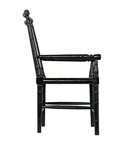 Colonial Bamboo Wood Black Arm Chair-Club Chairs-Noir-Sideboards and Things