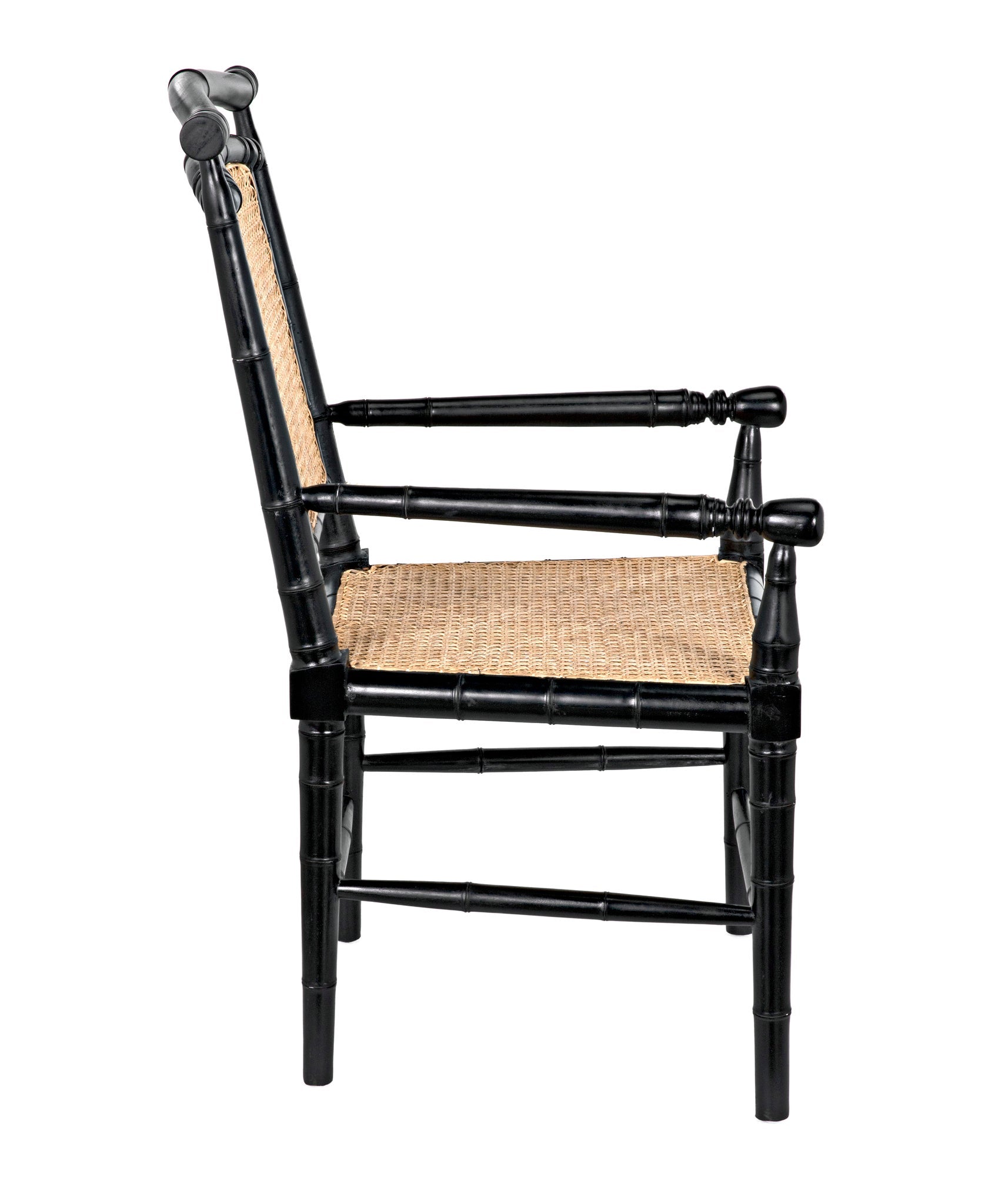 Colonial Bamboo Wood Black Arm Chair-Club Chairs-Noir-Sideboards and Things