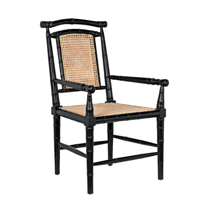 Colonial Bamboo Wood Black Arm Chair-Club Chairs-Noir-Sideboards and Things