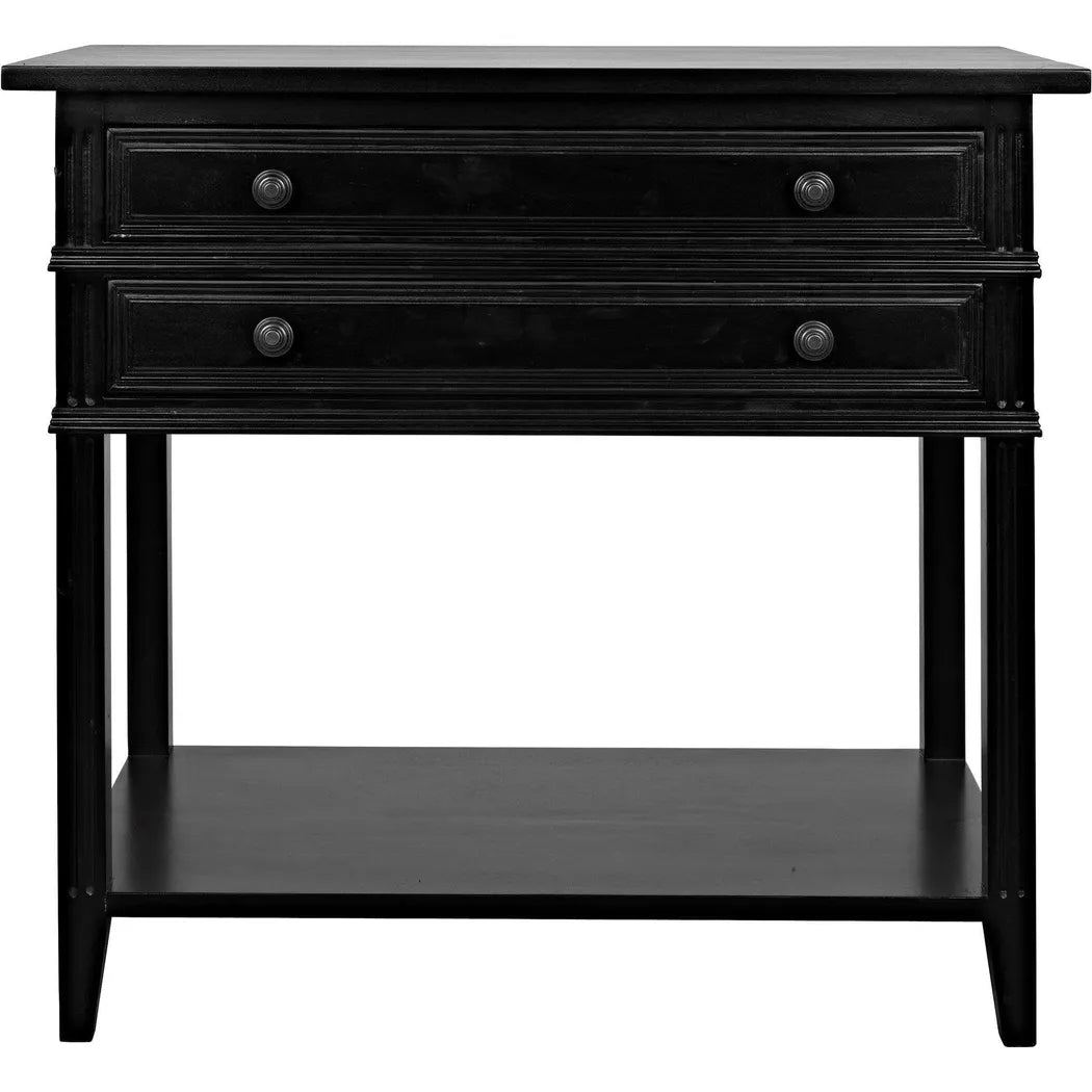 Noir Colonial Wood Black Rectangle Side Table 2 Drawers