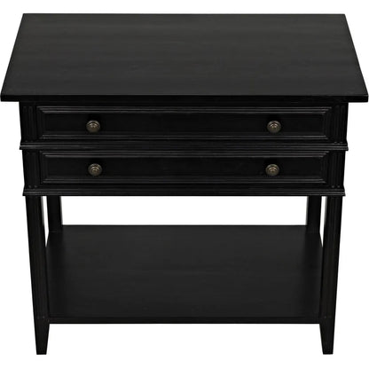 Noir Colonial Wood Black Rectangle Side Table 2 Drawers