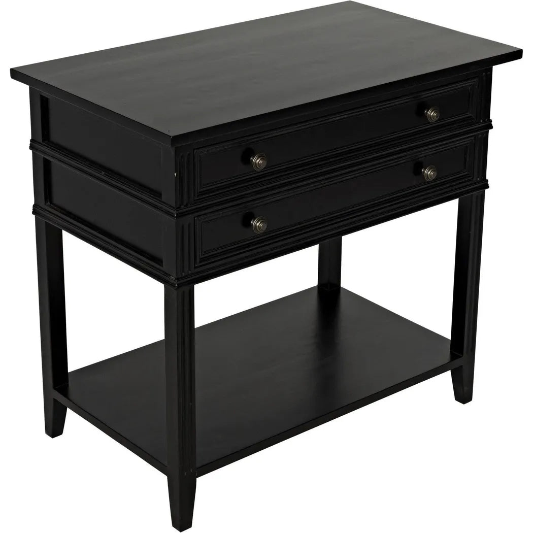 Noir Colonial Wood Black Rectangle Side Table 2 Drawers