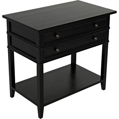 Noir Colonial Wood Black Rectangle Side Table 2 Drawers