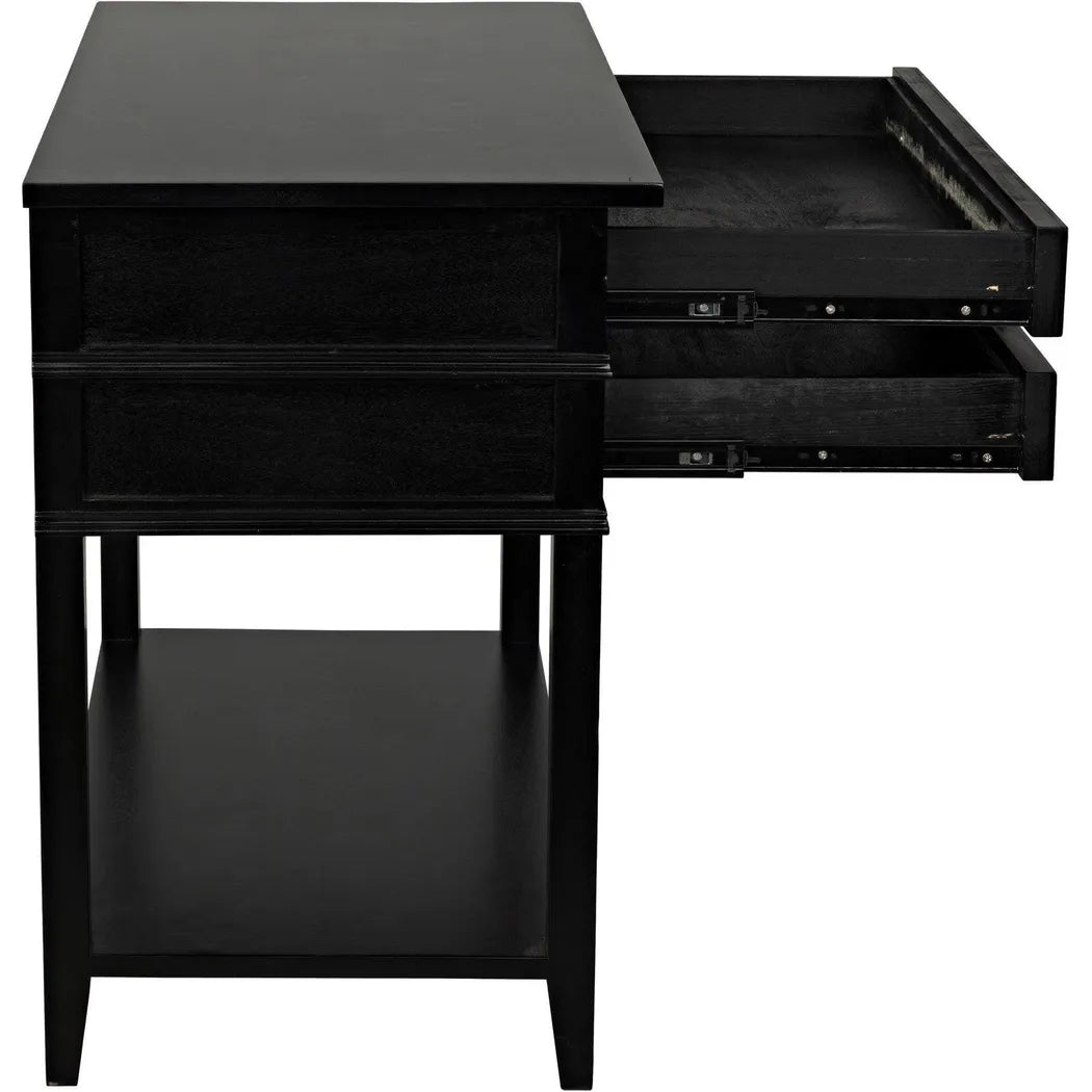 Noir Colonial Wood Black Rectangle Side Table 2 Drawers