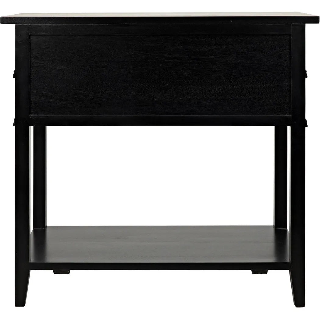 Noir Colonial Wood Black Rectangle Side Table 2 Drawers