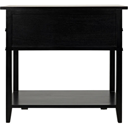 Noir Colonial Wood Black Rectangle Side Table 2 Drawers