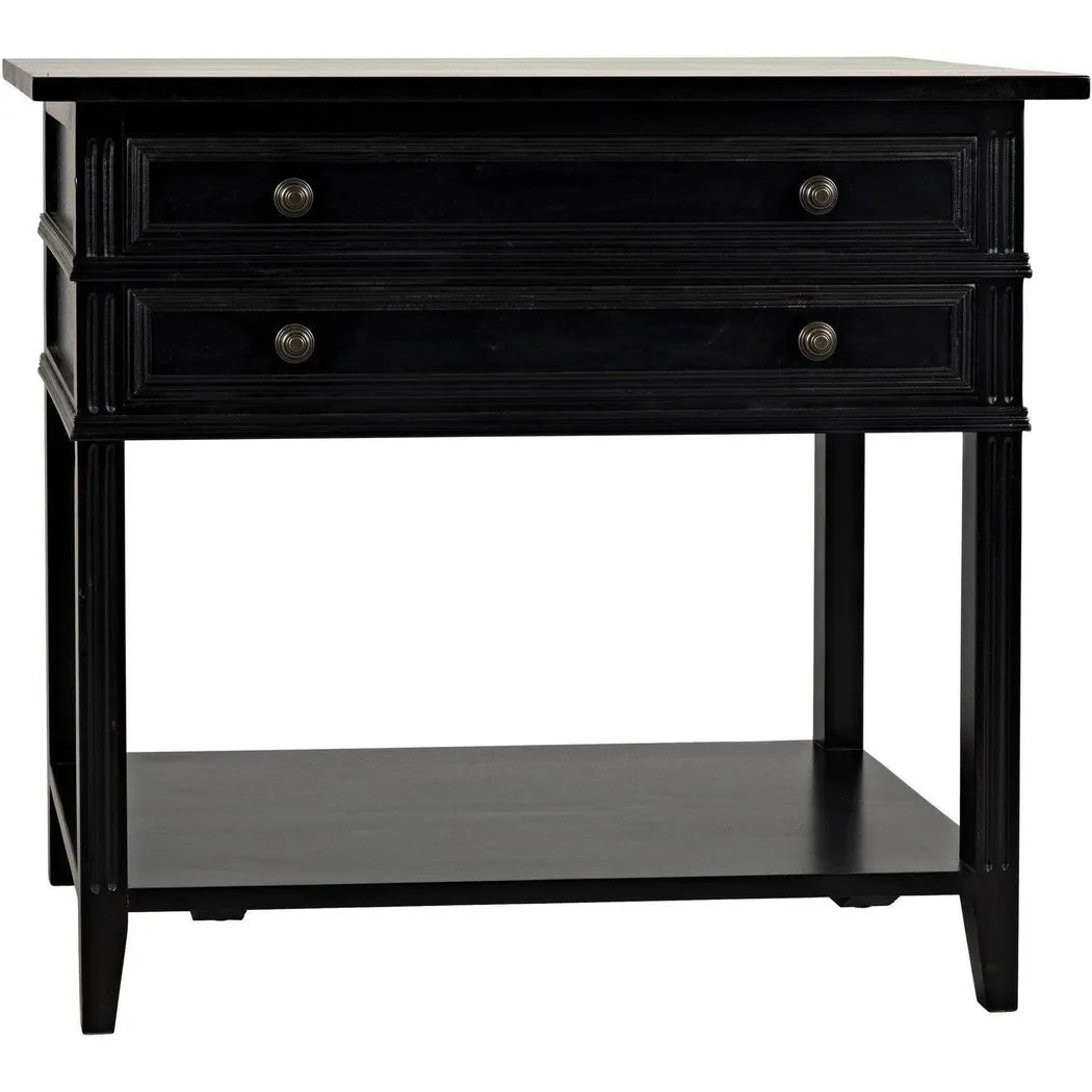 Noir Colonial Wood Black Rectangle Side Table 2 Drawers