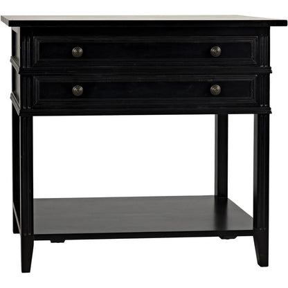 Noir Colonial Wood Black Rectangle Side Table 2 Drawers