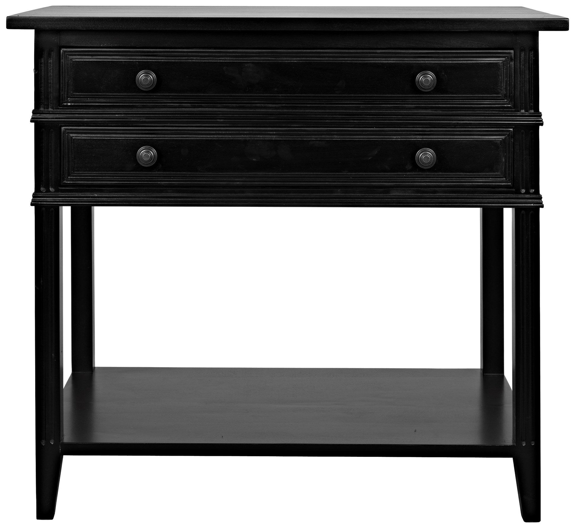 Colonial Wood Distressed Black Rectangle Side Table With 2 Drawers-Side Tables-Noir-Sideboards and Things