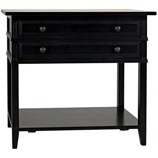 Colonial Wood Distressed Black Rectangle Side Table With 2 Drawers-Side Tables-Noir-Sideboards and Things