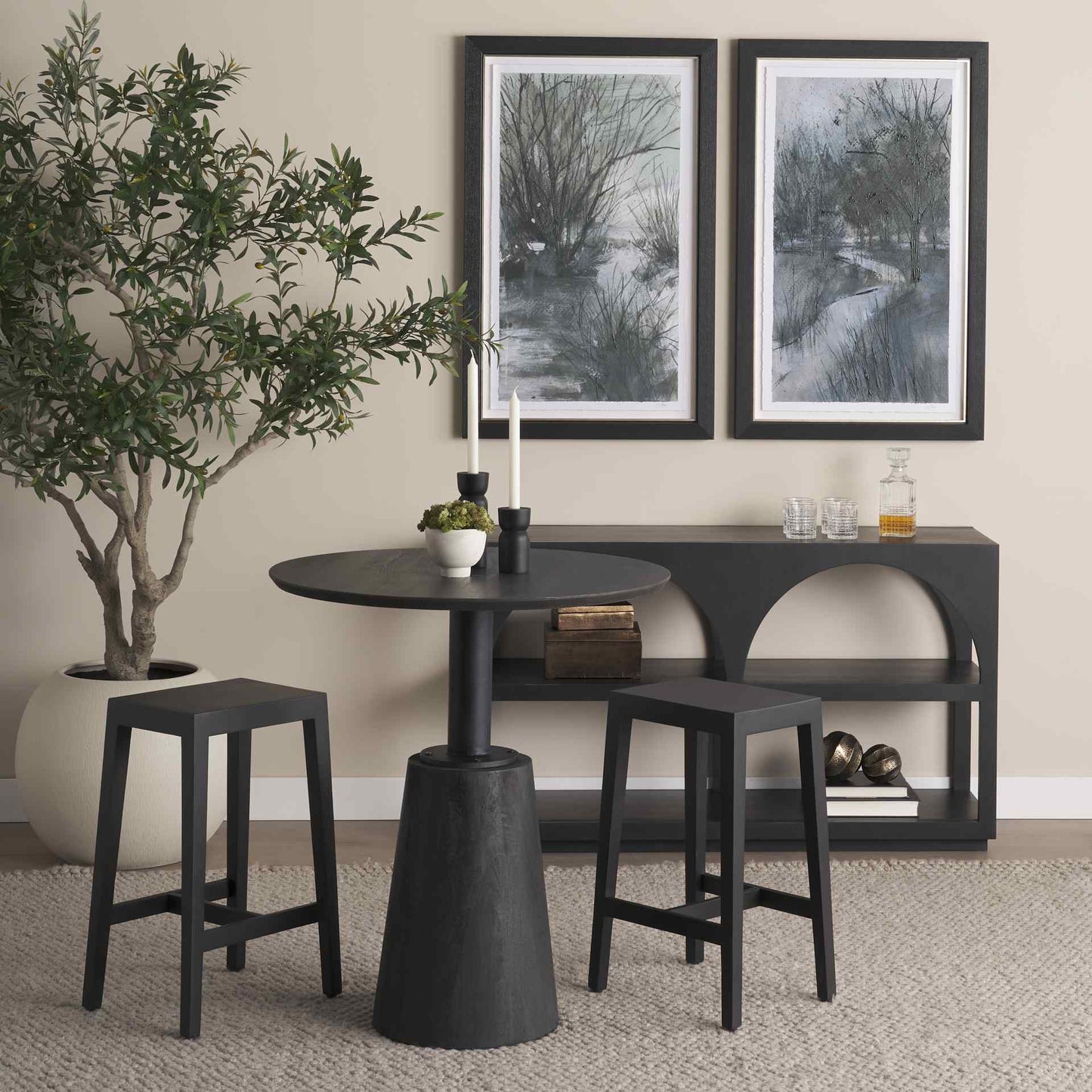 Mercana Colony Solid Wooden Counter Stool 2PC