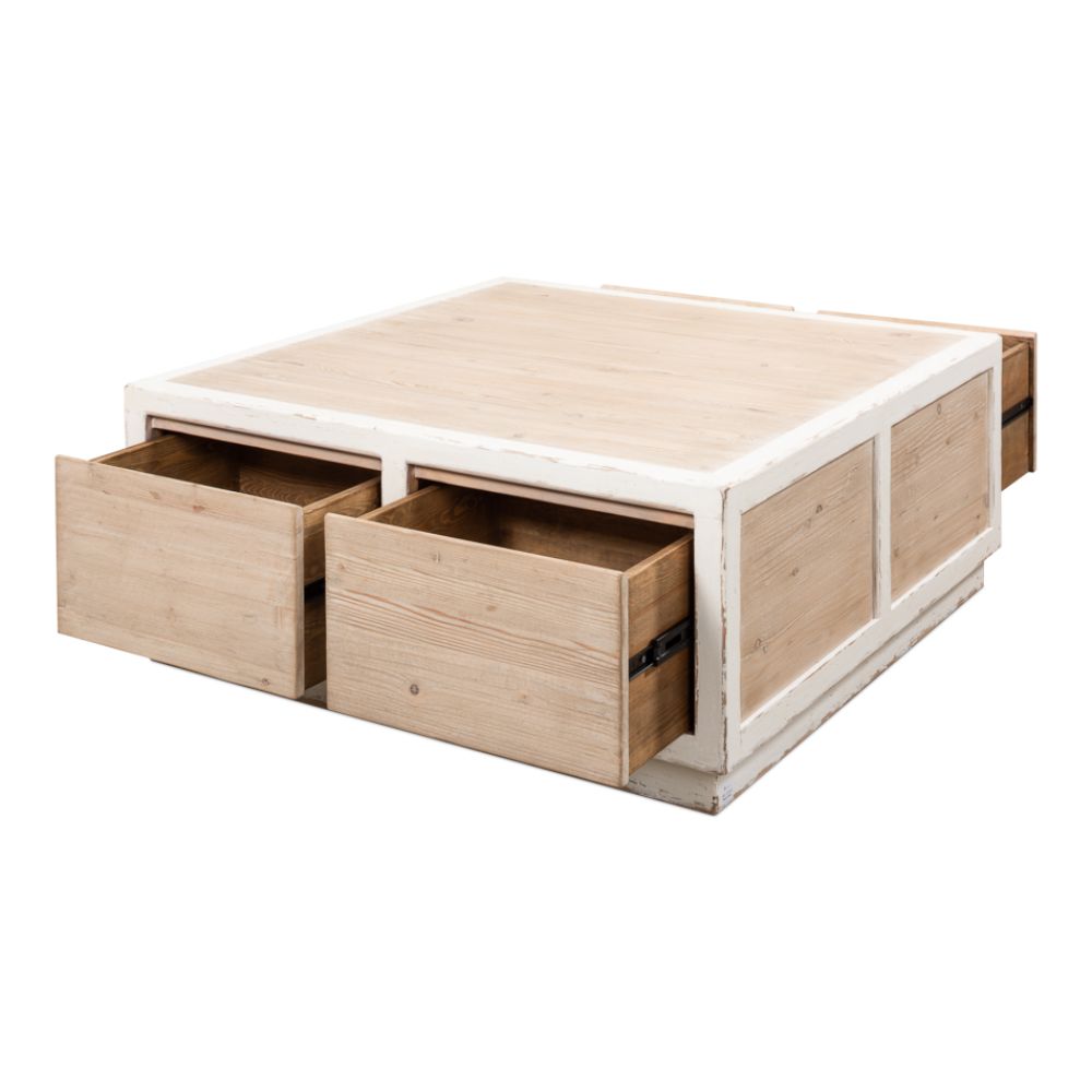 Connor Cocktail Coffee Table With Drawers Two Tone Wood-Coffee Tables-Sarreid-LOOMLAN