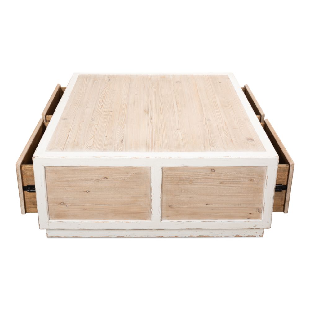 Connor Cocktail Coffee Table With Drawers Two Tone Wood-Coffee Tables-Sarreid-LOOMLAN