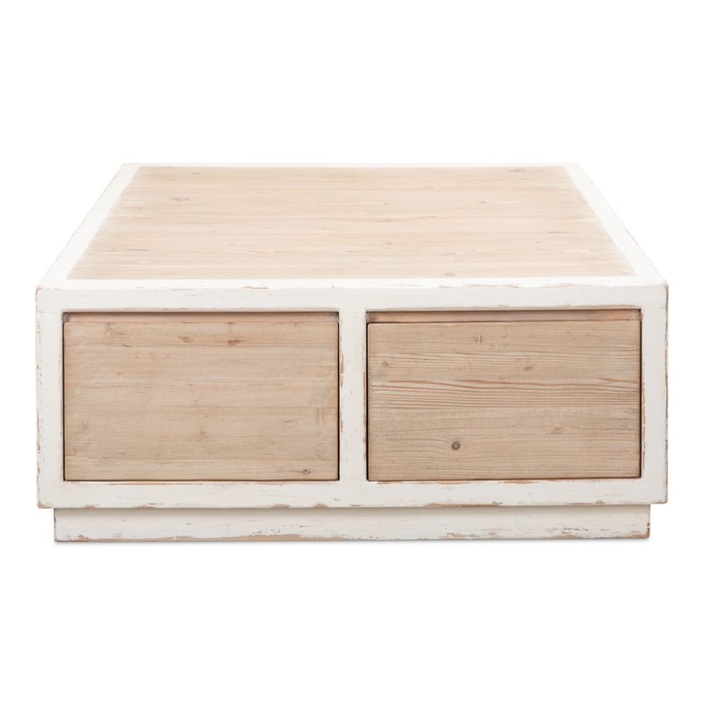 Connor Cocktail Coffee Table With Drawers Two Tone Wood-Coffee Tables-Sarreid-LOOMLAN