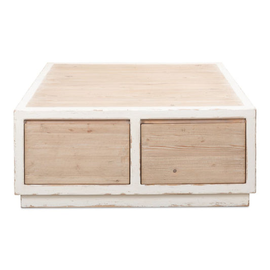 Connor Cocktail Coffee Table With Drawers Two Tone Wood-Coffee Tables-Sarreid-LOOMLAN