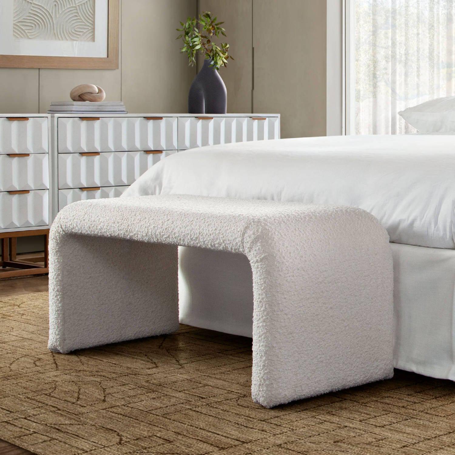 Conrad Accent Bench in Ivory Boucle Fabric-Bedroom Benches-Diamond Sofa-Sideboards and Things 