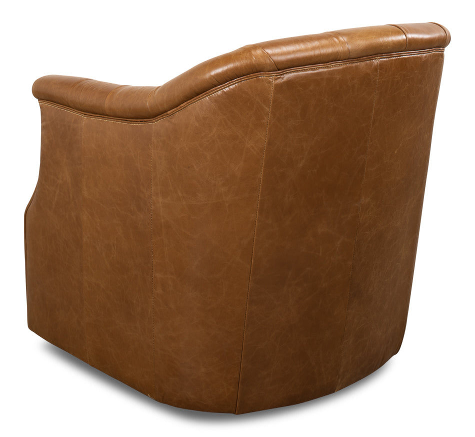 Coolidge Leather Swivel Club Chair Cuba Brown-Club Chairs-Sarreid-LOOMLAN