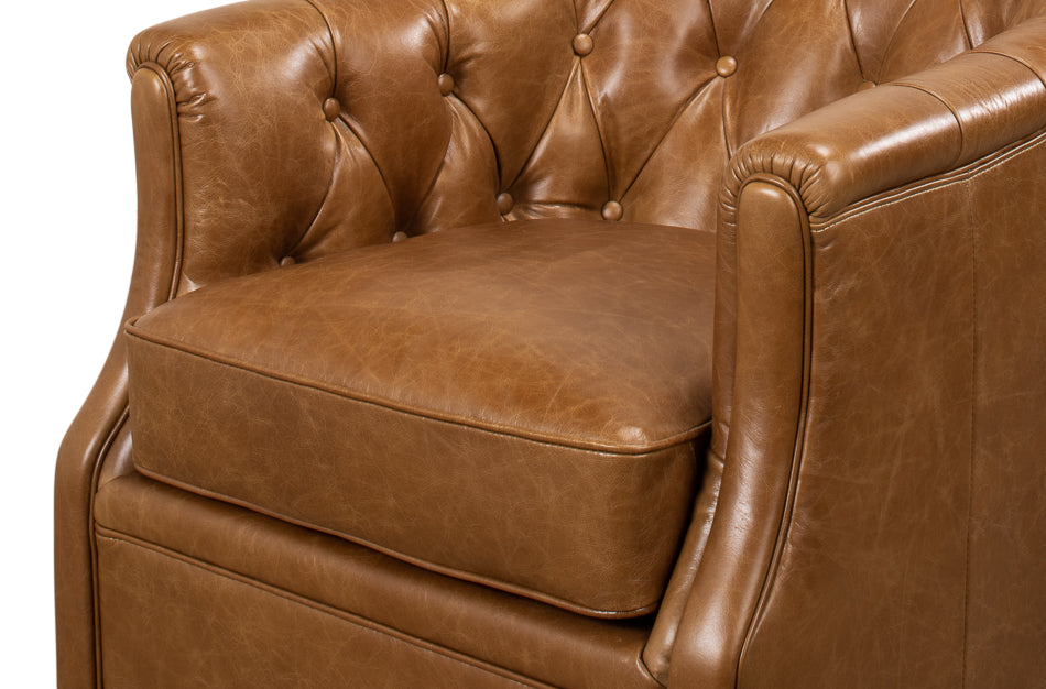 Coolidge Leather Swivel Club Chair Cuba Brown-Club Chairs-Sarreid-LOOMLAN