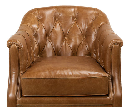 Coolidge Leather Swivel Club Chair Cuba Brown-Club Chairs-Sarreid-LOOMLAN