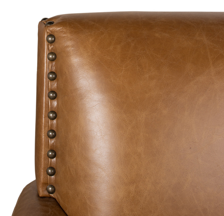 Coolidge Leather Swivel Club Chair Cuba Brown-Club Chairs-Sarreid-LOOMLAN