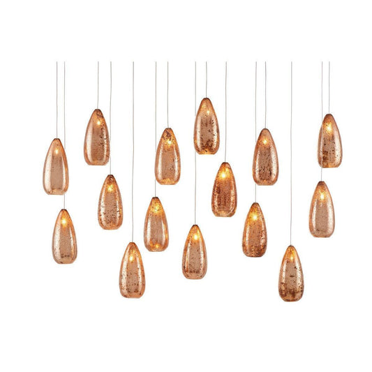 Copper Rame Rectangular 15-Light Multi-Drop Pendant Pendants Sideboards and Things By Currey & Co