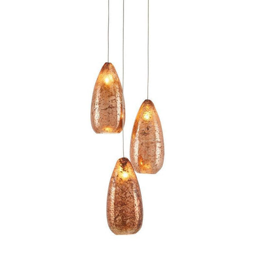 Copper Silver Painted Silver Rame 3-Light Multi-Drop Pendant Pendants Sideboards and Things By Currey & Co