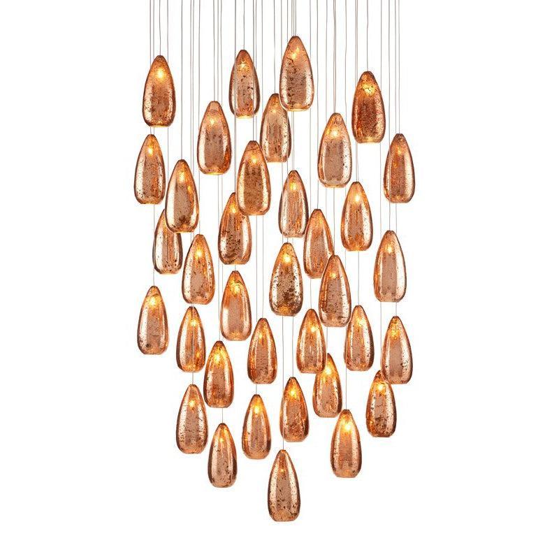 Copper Silver Painted Silver Rame 36-Light Multi-Drop Pendant Pendants Sideboards and Things By Currey & Co