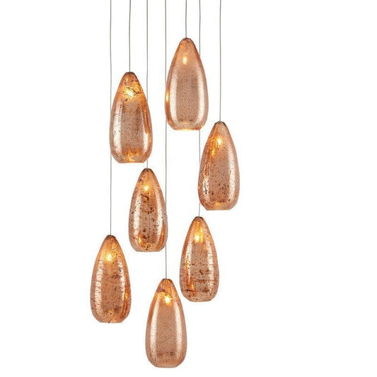 Copper Silver Painted Silver Rame 7-Light Multi-Drop Pendant Pendants Sideboards and Things By Currey & Co