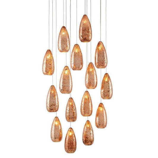 Copper Silver Rame Round 15-Light Multi-Drop Pendant Pendants Sideboards and Things By Currey & Co