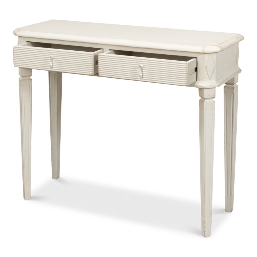 Cora Console Table With Drawers Antique White-Console Tables-Sarreid-LOOMLAN