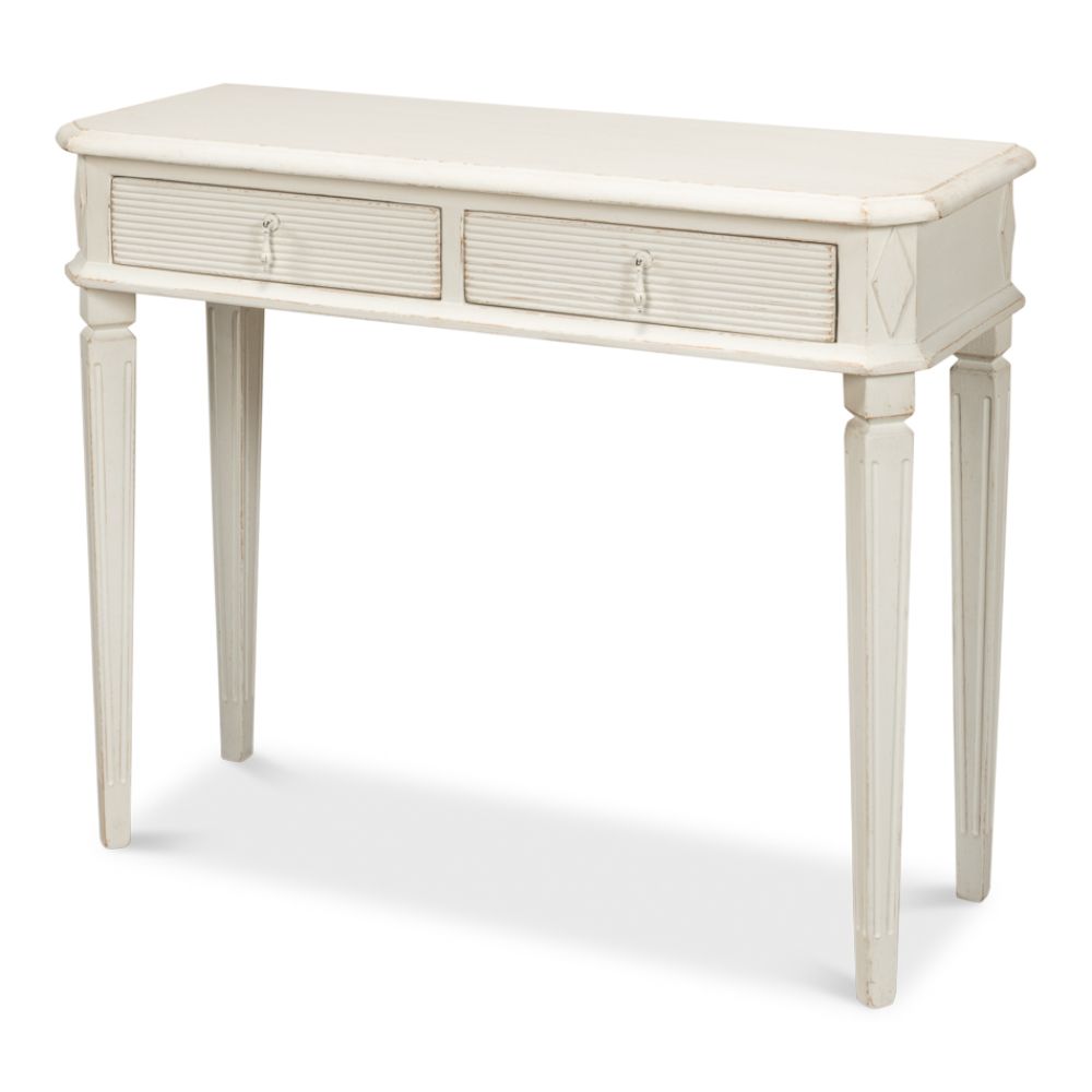 Cora Console Table With Drawers Antique White-Console Tables-Sarreid-LOOMLAN