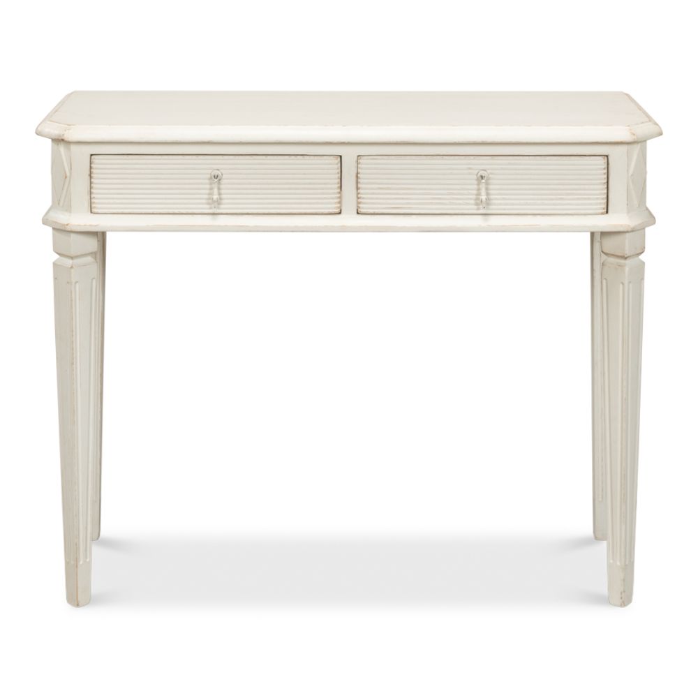 Cora Console Table With Drawers Antique White-Console Tables-Sarreid-LOOMLAN