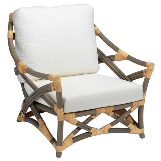 Jamie Young Beach Decor Grey Rattan & White Muslin Lounge Chair