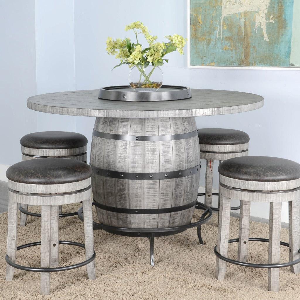 Counter Height Gray Barrell Pub Table With Lazy Susan Counter Tables Sideboards and Things By Sunny D