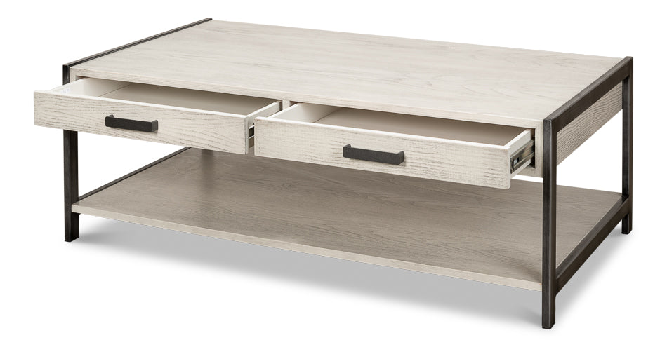 Covet Cocktail Coffee Table With Drawers and Storage Shelf-Coffee Tables-Sarreid-LOOMLAN