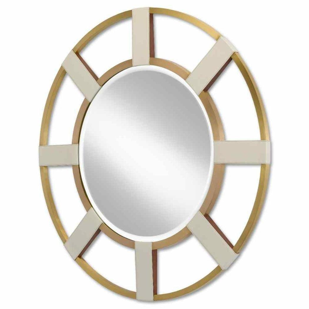 Cream Brushed Brass Camille Round Mirror Wall Mirrors Sideboards and Things By Currey & Co