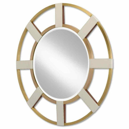 Cream Brushed Brass Camille Round Mirror Wall Mirrors Sideboards and Things By Currey & Co