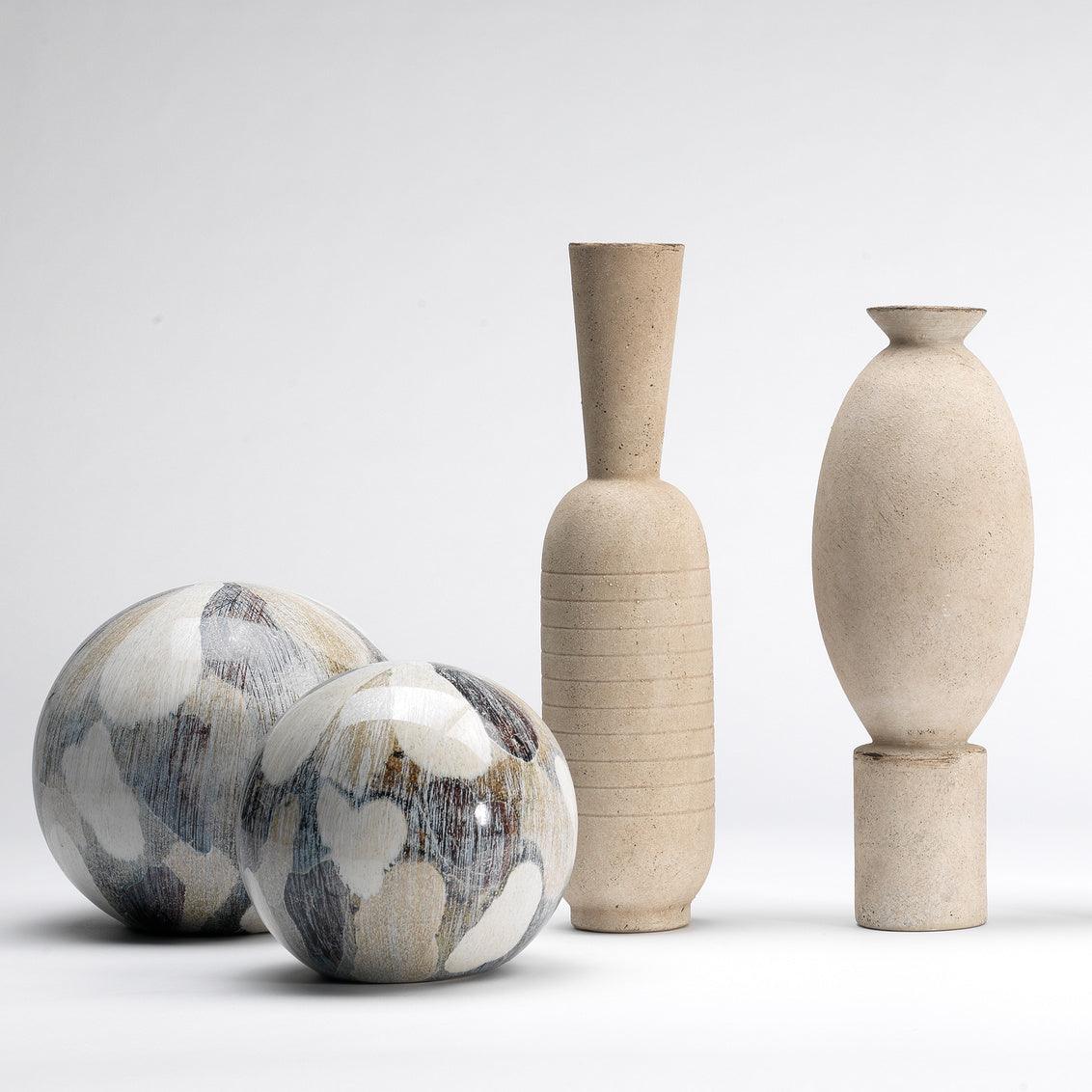 Cream Ceramic Painted Sphere Coastal Decor - Large Statues & Sculptures Sideboards and Things By Jamie Young