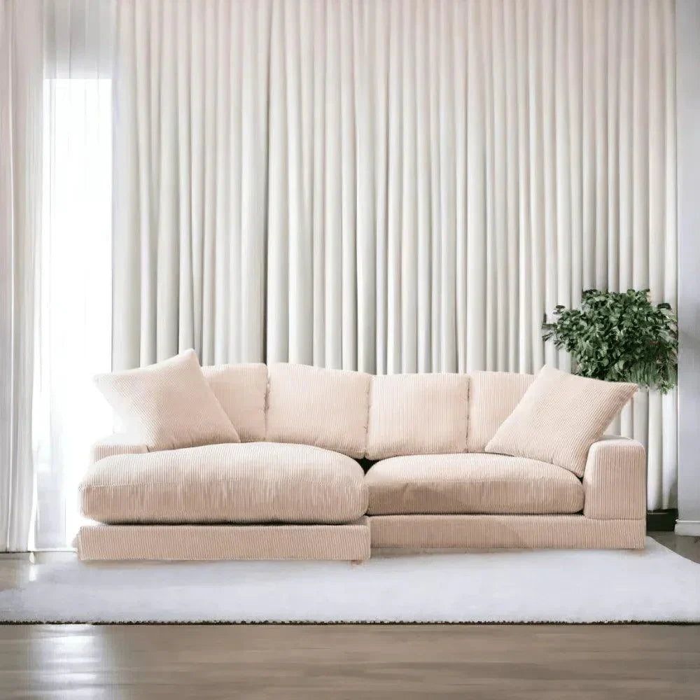 Cream Corduroy Reversible Sectional Chaise-Modular Sofas-Moe's Home-LOOMLAN