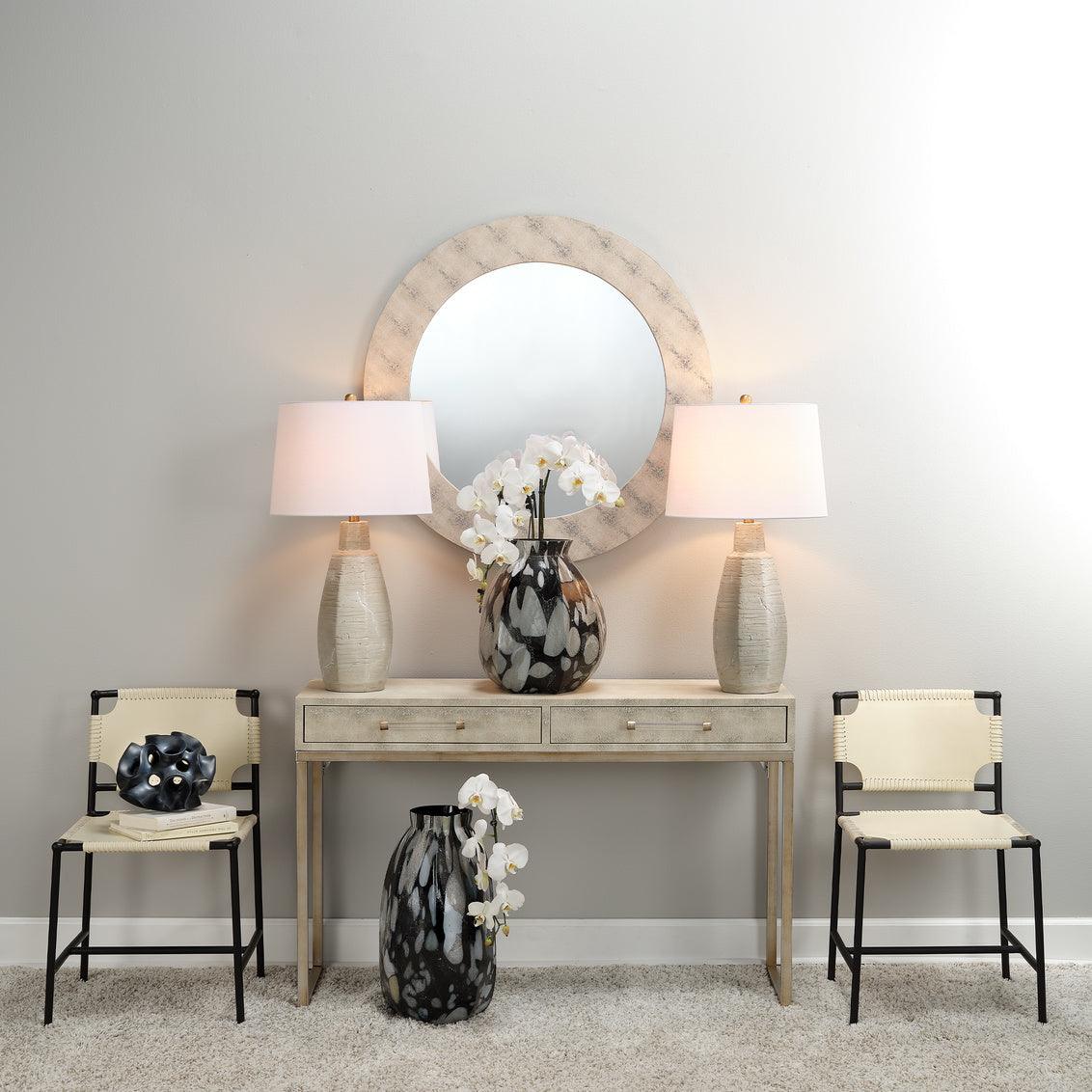 Cream Faux Patterned Leather Iron Kain Console Console Tables Sideboards and Things By Jamie Young