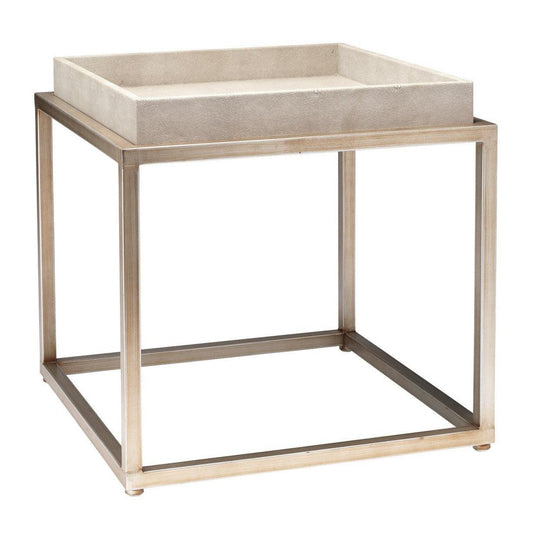 Cream Leather Jax Square Mid Century Modern Side Table Side Tables Sideboards and Things By Jamie Young